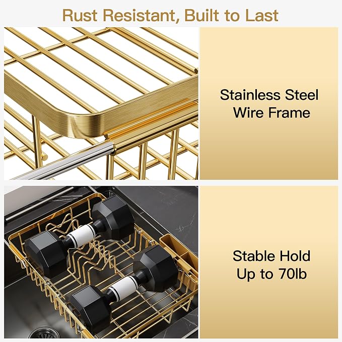 JASIWAY Gold Dish Drying Rack Over the Sink - Image 5