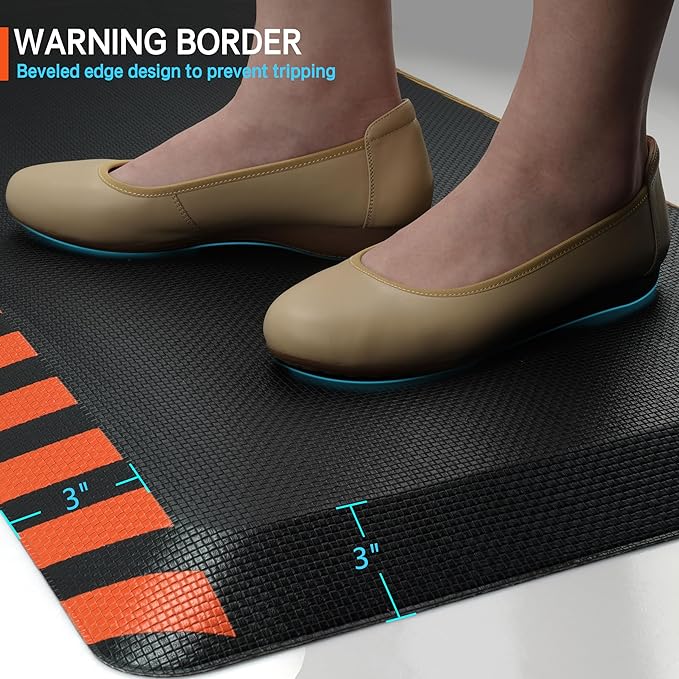 FEATOL Anti Fatigue Mat Industrial, Ergonomic Standing Floor Mat for Work for Stand -Safety Support for Leg & Back Pain(Orange Border, 24" x 70", 2PC)