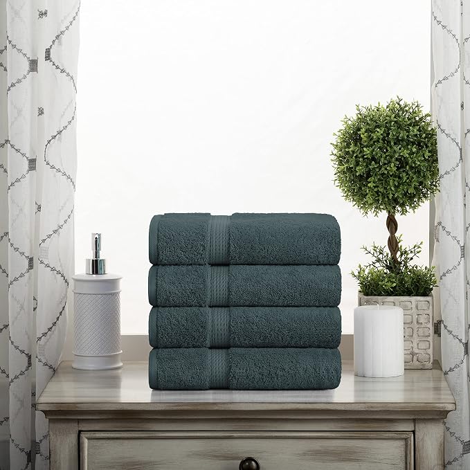 Superior Egyptian Cotton Plush & Absorbent, Hand Towel Set of 4, Teal | Quick - Image 2