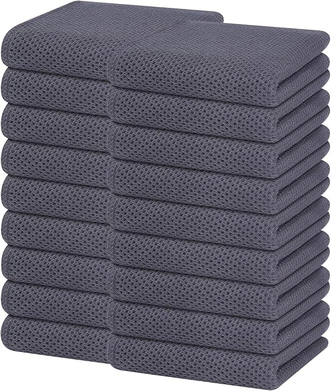 Homaxy 100% Cotton Waffle Weave Kitchen Dish Towels 18-Pack, Dark Grey | 13 x by Homaxy