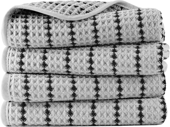 POLYTE 430 GSM Poly Blend Microfiber Quick Dry Waffle Hand Towel, 16x30 in | 4 by Polyte
