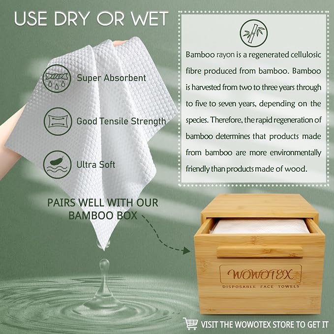 WOWOTEX Bamboo Rayon Disposable Face Towels - Image 5