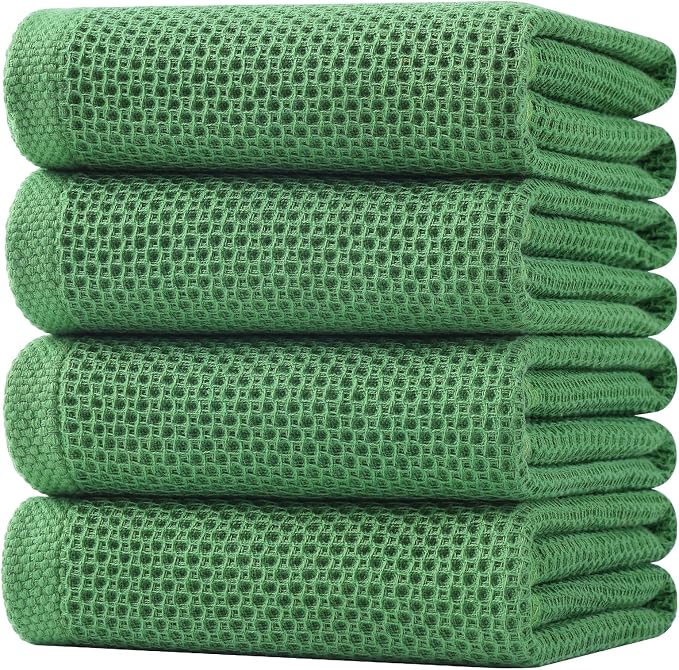 Homaxy 100% Cotton Oversized Waffle Weave Kitchen Towels 4-Pack | Grass Green by Homaxy