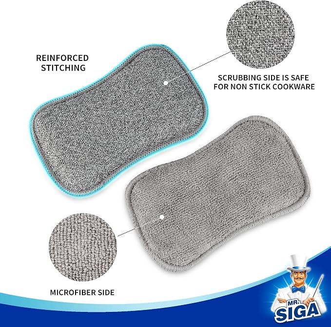 MR.SIGA Dual-Sided Scrub Sponges, Long Lasting, Reusable Dishwashing Sponges - Image 4