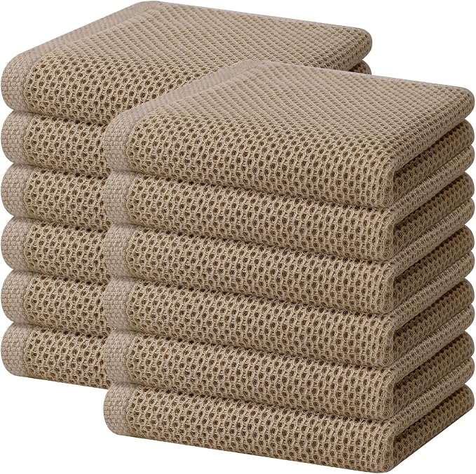 Homaxy 100% Cotton Waffle Weave Kitchen Dish Towels 12-Pack, Tan | 13 x 28 by Homaxy