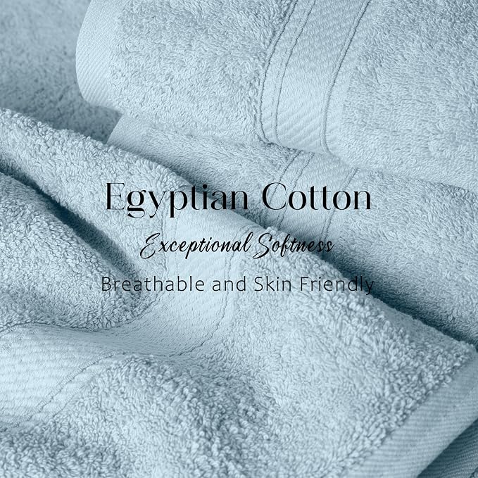 SUPERIOR Egyptian Cotton Plush & Absorbent, Bath Towel Set of 2, Light Blue | - Image 5