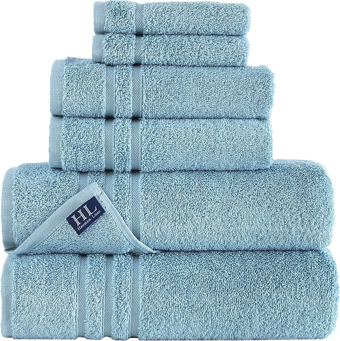Hawmam Linen Light Blue 6 Piece Bath Towels Set by HawmamLinen