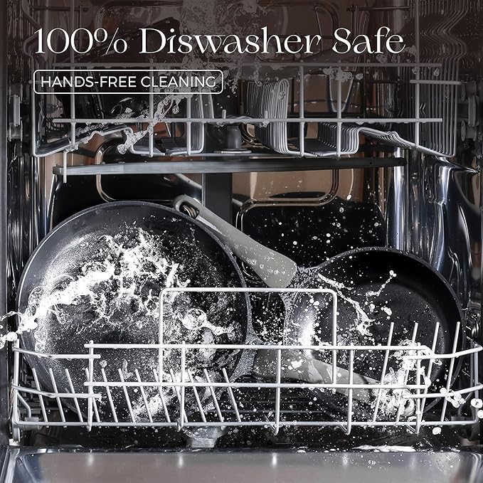 PRICUSIS 8Pcs Nonstick Frying Pan Set with Lid, 8+10+12 Inch Induction Compatible, Stay Cool Handle, Fully Coated, 100% Dishwasher Safe, PFOA Free Omelet Pans, Warp Resistant (Black Sesame)