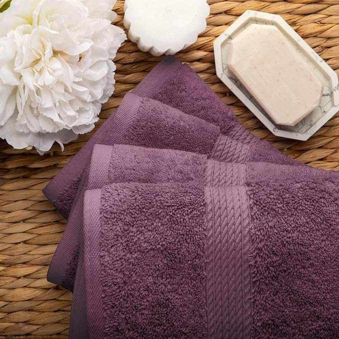 SUPERIOR Egyptian Cotton Plush & Absorbent, Hand Towel Set of 4, Plum | Quick - Image 6