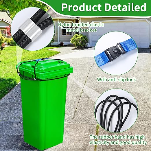 Trash Can Locks for Animals - 2PCS Garbage Can Lid Locks with Heavy Duty Bungee for Raccoons Proof,Bears Proof and Wind-Resistant for 30-45 Gallon Cans