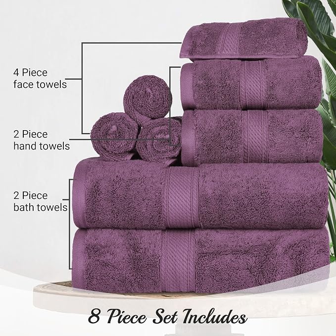 SUPERIOR Egyptian Cotton Ultra Plush & Absorbent, 8 Piece Set, Plum | Quick Dry - Image 4