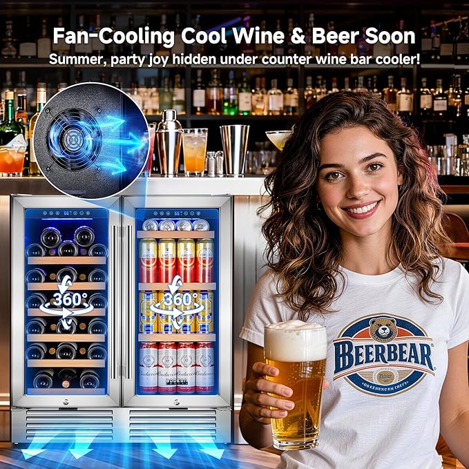 BODEGACOOLER Back Bar Cooler With 2 Glass Doors,30 Inch Wine and Beverage Refrigerator with Digital Touch,Counter Height Commercial Beverage Refrigerator, Beverage Cooler Holds 31 Bottles and 92 Cans.
