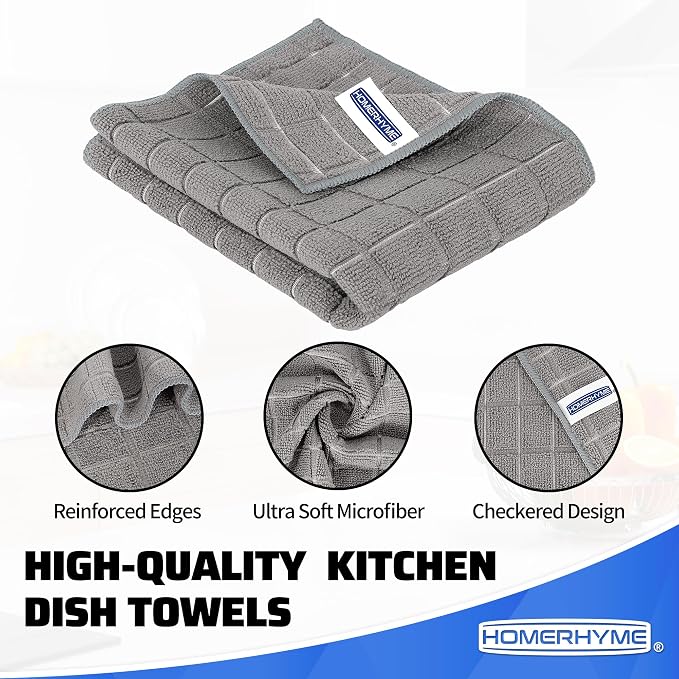 Kitchen Towels, 8 Pack Microfiber Cleaning Cloth, 270 GSM Checkered All-Purpose - Image 2