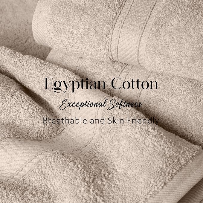 SUPERIOR Egyptian Cotton Ultra Plush & Absorbent, 3 Piece Set, Stone | Quick Dry - Image 4