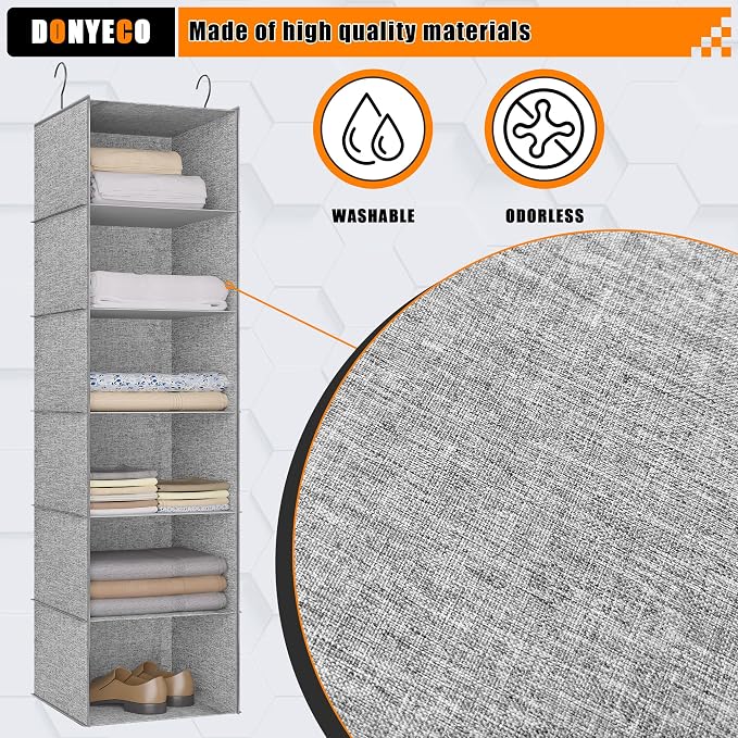 Hanging Closet Organizer 6-Shelf, Oxford Linen Wardrobe Storage, shoes & - Image 4