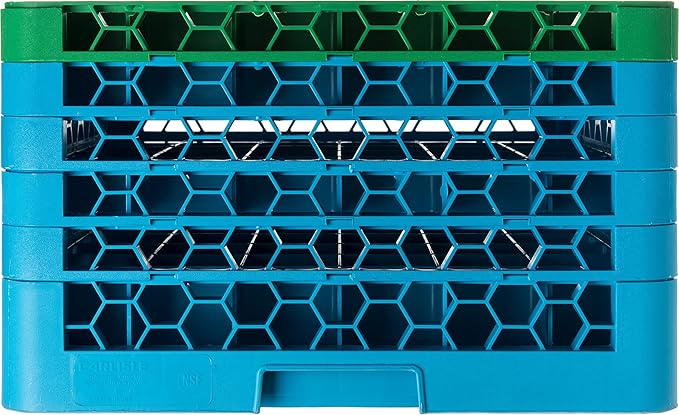 CFS RG36-5C413 OptiClean 36 Compartment Glass Rack with 5 Extenders, 11.9", Polypropylene, green/CFS Blue