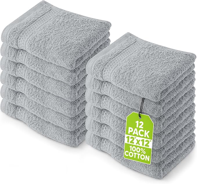 Utopia Towels 12 Pack Premium Wash Cloths, 12x12 in, 100% Cotton, Cool Grey | by Unknown