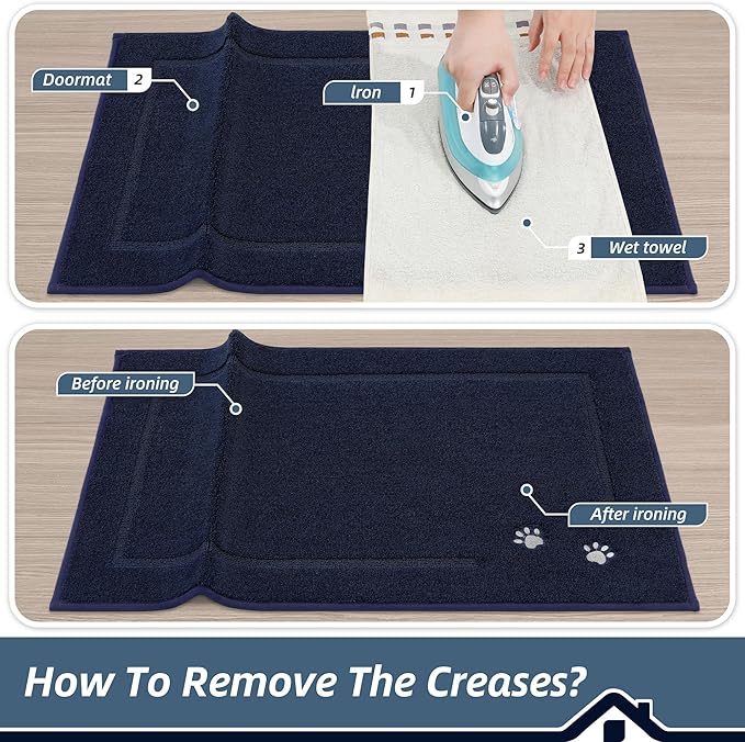 BEQHAUSE Dog Door Mat for Muddy Paws 24"x36" Dirt Trapper Absorbent Doormat Non Slip Entryway Rugs Washable Stain Resistant Welcome Floor Mat Soft Low-Profile for Front Back Door, Navy Blue