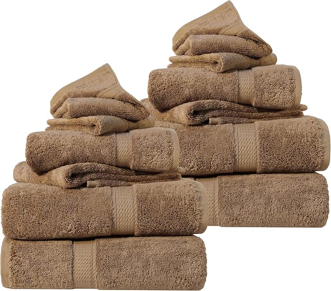 SUPERIOR Egyptian Cotton Ultra Plush & Absorbent, 12 Piece Set, Latte | by SUPERIOR