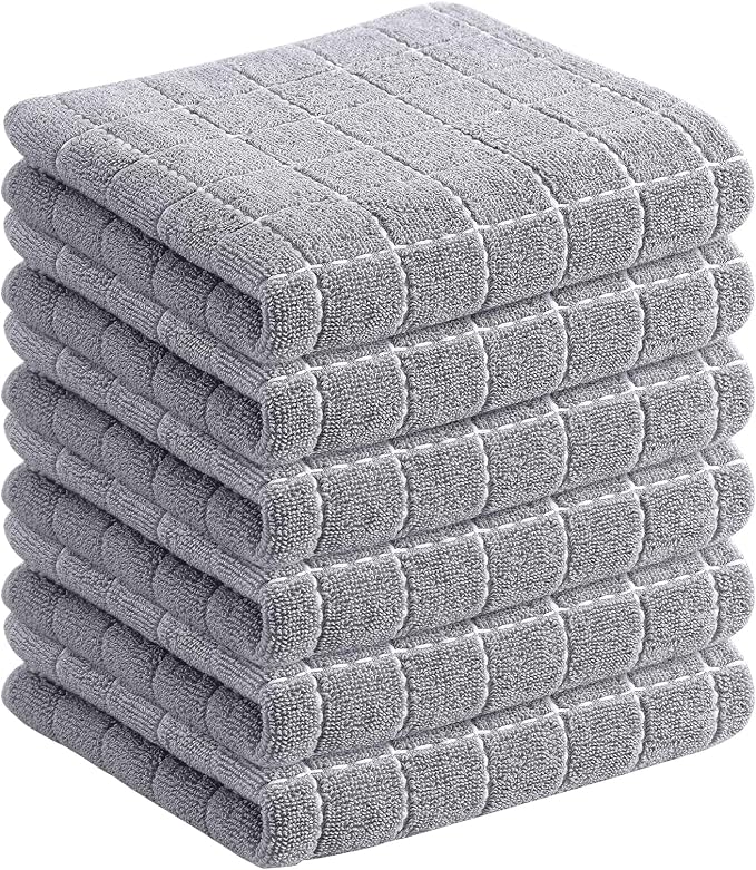 Homaxy 100% Cotton Terry Kitchen Towels, 6 Pack, Light Grey by Homaxy