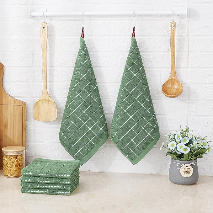 Homaxy 100% Cotton Terry Kitchen Dish Cloths, 6 Pack, Grass Green - Image 6