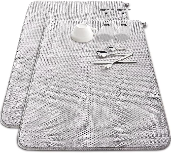 2 Pack Extra Large Microfiber Dish Drying Mat, 30 x 24 Inch, Draining Racks by Baaxxango