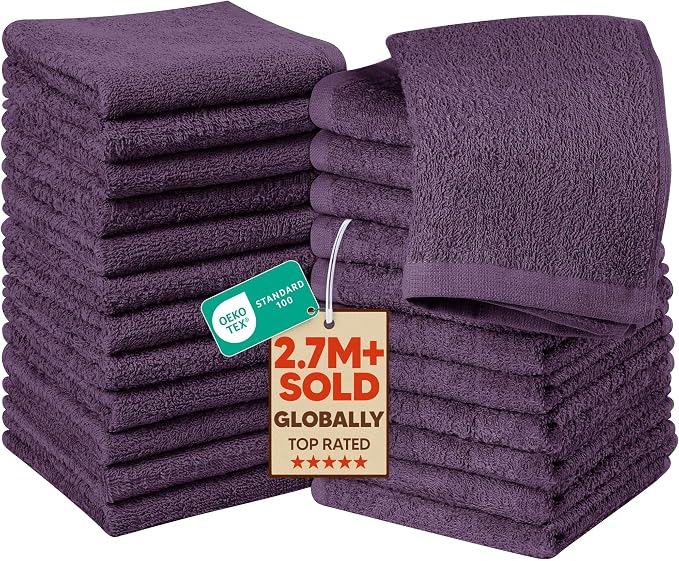 Utopia Towels 24 Pack Washcloths, 12x12 in, 100% Cotton, Plum | Premium 100% by Unknown