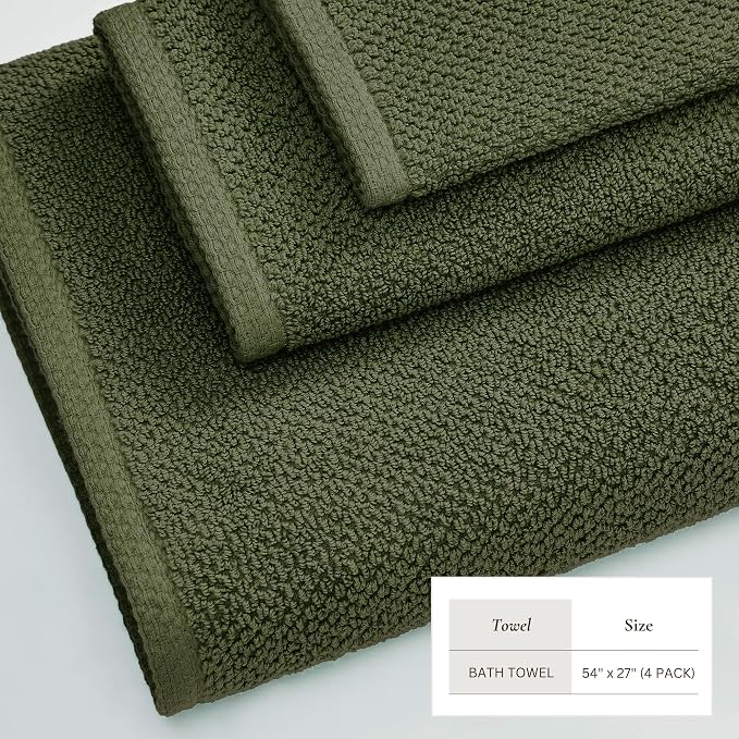 Great Bay Home 100% Cotton 4 Pack 54x27 Bath Towel Set - Image 4