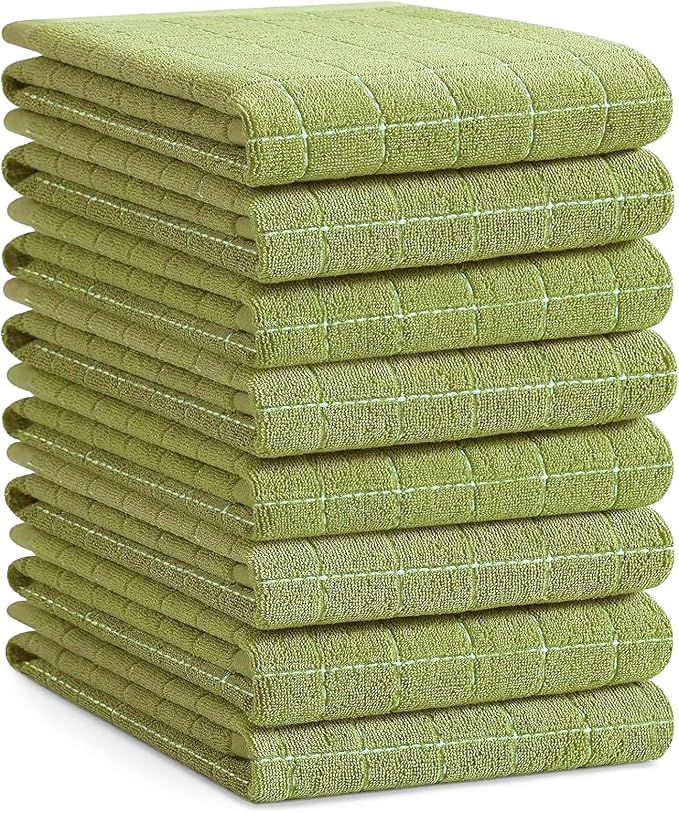 Homaxy 100% Cotton Terry Kitchen Towels, Large 8 Pack, Olive Green by Homaxy