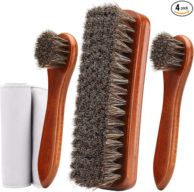 Unekez 4-Piece Horsehair Shoe Brush Shine Kit, Shoe Polish Kit, Leather Shoes by Unekez