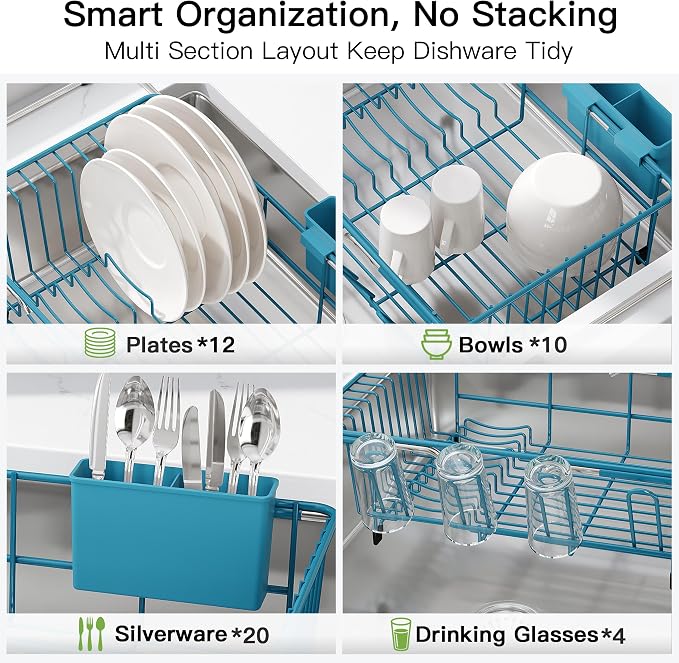 JASIWAY Blue Dish Drying Rack in Sink - Image 8