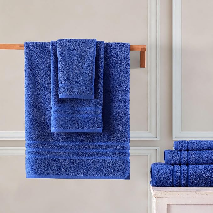Hawmam Linen Royal Blue 6 Piece Bath Towels Set - Image 4