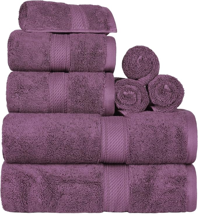 SUPERIOR Egyptian Cotton Ultra Plush & Absorbent, 8 Piece Set, Plum | Quick Dry - Image 2