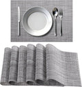 Timeet Placemats Set of 6, Heat Resistant Non-Slip Place Mats, Durable Washable PVC Vinyl Woven Table Mats, Linen Textured Table Placemats for Dining Kitchen Resistant Easy to Clean(Gray)