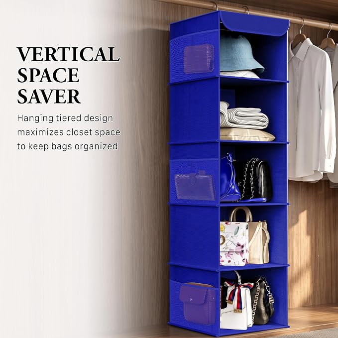Simple Houseware 5 Shelf Hanging Closet Organizer, Dark Blue | 360° Rotating - Image 7