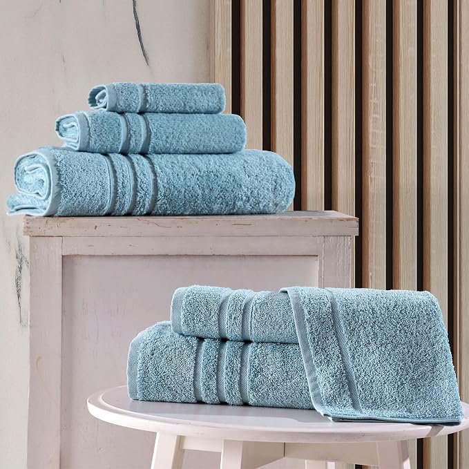 Hawmam Linen Light Blue 6 Piece Bath Towels Set - Image 2