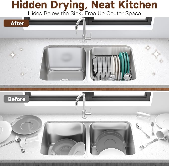 JASIWAY in Sink Dish Drying Rack, Stainless Steel Small Black Dish Drainer | - Image 3