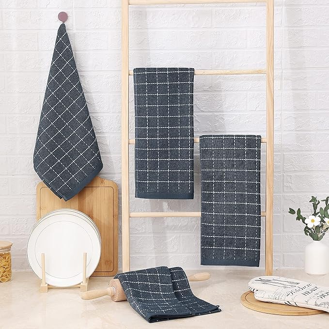 Homaxy 100% Cotton Terry Kitchen Towels, 12 Pack, Dark Grey - Image 6