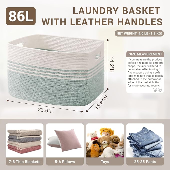 86L Large Woven Laundry Basket Hamper - Image 2