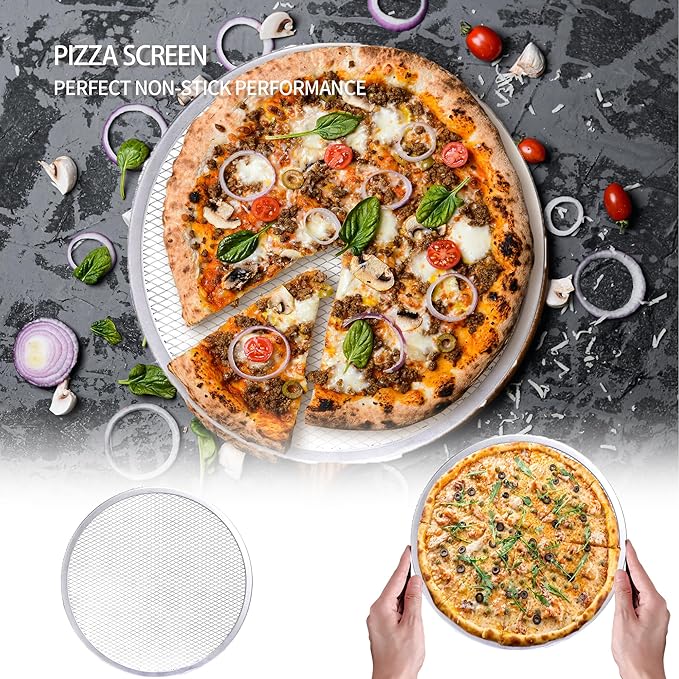 4 Pack 12 Inch Pizza Screen, Nonstick Round Pizza Screen Aluminum Seamless Pizza Baking Tray for Oven