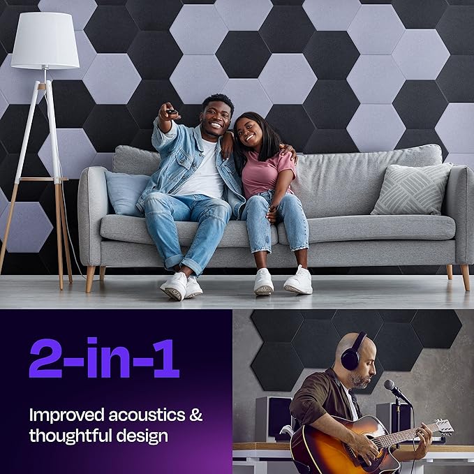 Acoustic Panels 12-Pack Soundproof Wall Panels 14"X12.1"X0.4" Sound Panels High Density Sound Dampening Panels - [Dark Gray Hexagon]