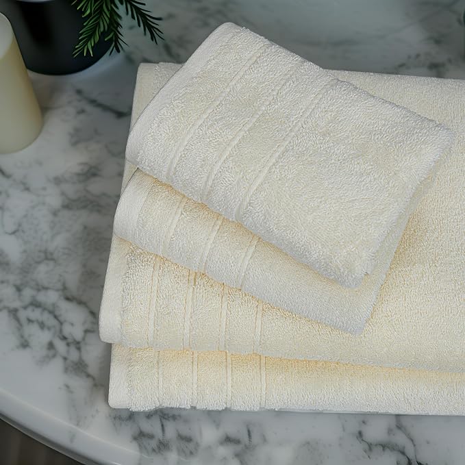 8 Piece Towel Set, 2 XL Bath, 2 Hand, 4 Washcloth, Cream | 100% Cotton - Image 2