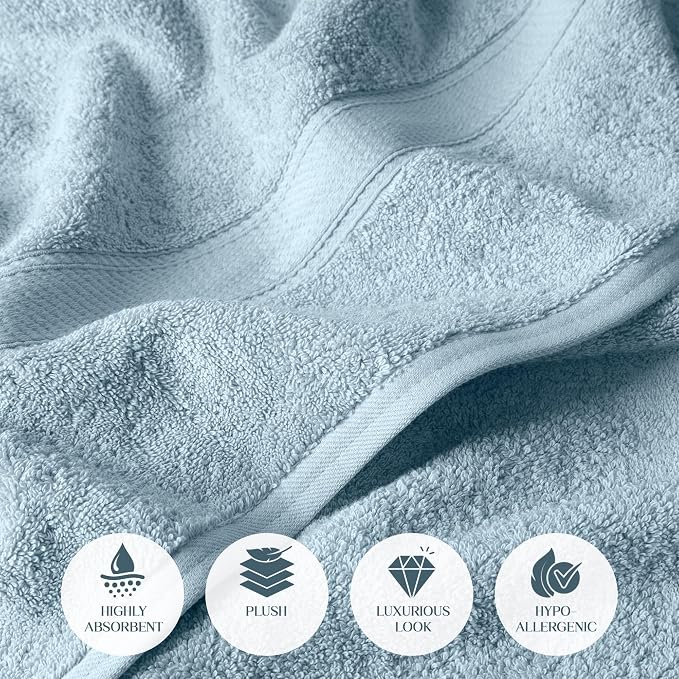 SUPERIOR Egyptian Cotton Ultra Plush & Absorbent, 3 Piece Set, Light Blue | - Image 5