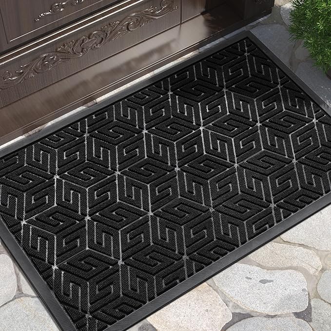 Yimobra Large Door Mat 36x24, All-Weather Waterproof Outdoor Mats for Front Door, Non Slip Rubber Doormat for Patio Proch Outside Entryway Indoor, Black