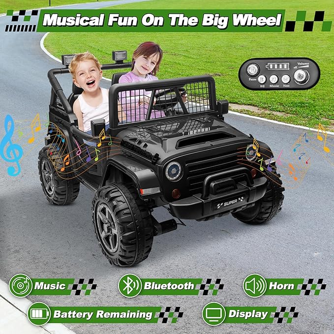 24V Ride on Car with Remote Control, XL 2 Seater 4WD/2WD Switchable Truck w/4X200W Motor, 20 Inch Wide Seat, Gift Flower Power Car Wheels 24 Volt Big Truck for Boys Girls, Black