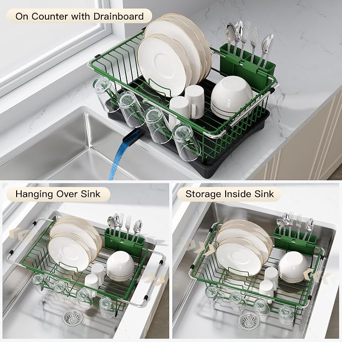 JASIWAY Green Dish Drying Rack in Sink - Image 2