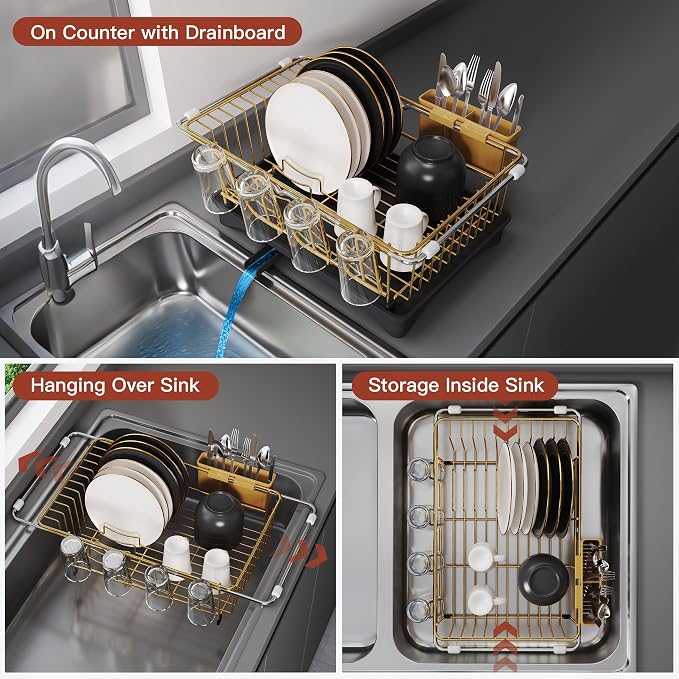JASIWAY Gold Dish Drying Rack in Sink - Image 2