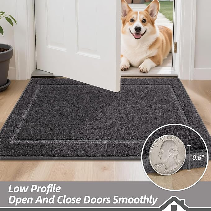 BEQHAUSE Dog Door Mat for Muddy Paws 36"x60" Dirt Trapper Absorbent Doormat Non Slip Entryway Rugs Washable Stain Resistant Welcome Floor Mat Soft Low-Profile for Front Back Door, Dark Grey