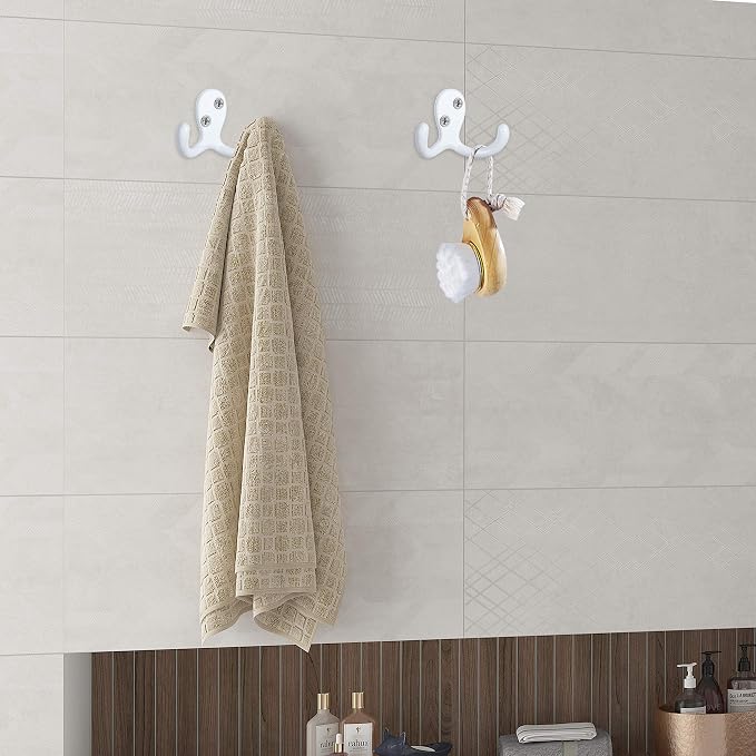 IBosins 8 Pack White Double Prong Coat Hooks Wall Mounted - Image 6