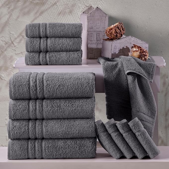 Hawmam Linen Grey Bath Towels Set of 4, Cotton Towel Soft Absorbent Quick Dry - Image 2